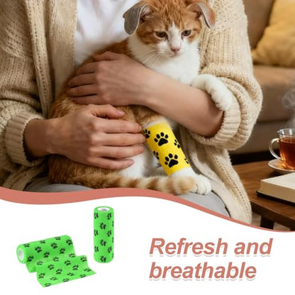 Pet Wrap Bandages, 6 Inch 5 Yard Self Adhesive Bandage Wrap, Pet Non-Woven Tape First Aid Cohesive Gauze, (Emerald Green/Paw, 2 Pcs), Intended for Dog/Cat/Bird/Legs/Paws/Wound - color: Emerald Green, size: 6 inch