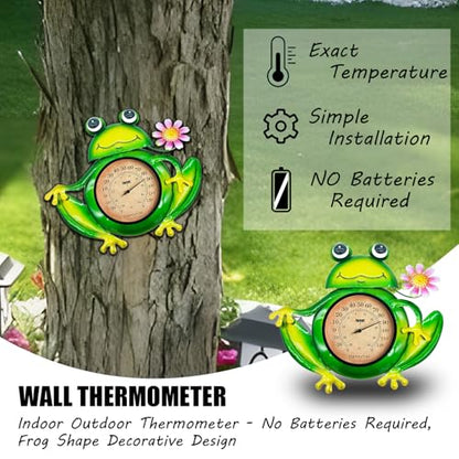Outdoor Thermometer, Waterproof & Easy to Read, No Battery Needed | Frog wall-mounted decorative large outdoor thermometer for patio, garden, fence