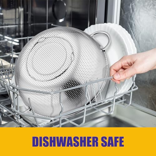 E-far 3QT & 5QT Colander Set of 2, Stainless Steel Micro-Perforated Colander Strainer with Handle for Kitchen/Draining Pasta/Rinsing Vegetables Fruits, Heavy Duty Metal & Dishwasher Safe - size: 3 + 5 QT