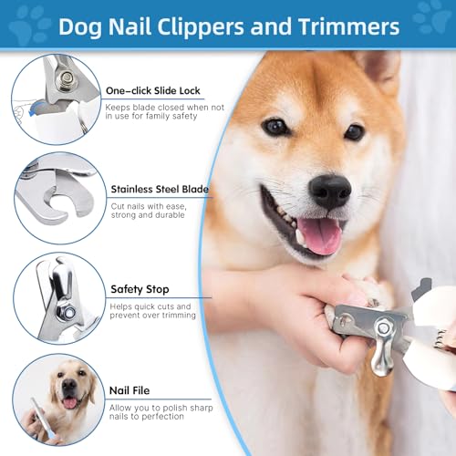 Dog Brush Dog Grooming Kit 6PCS Dog Brush for Shedding-Dog Brushes for Grooming, Dematting Comb for Dogs, Cat Nail Clipper with Nail File, Flea Comb, Bath Brush(Blue) - color: Blue