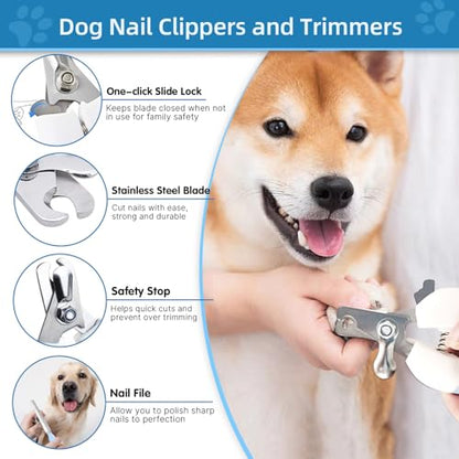 Dog Brush Dog Grooming Kit 6PCS Dog Brush for Shedding-Dog Brushes for Grooming, Dematting Comb for Dogs, Cat Nail Clipper with Nail File, Flea Comb, Bath Brush(Blue) - color: Blue