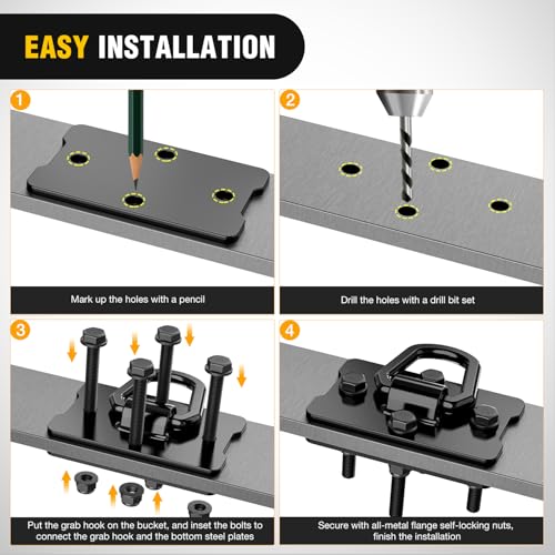 Nilight 1/2" Heavy Duty Trailer D Ring Tie Down Anchors with Backing Plates - color: Black, size: D Ring