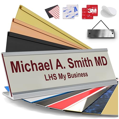 Custom Name Plate for Desk, Gray with Maroon Lettering, 2x8 - color: B21 - Gray & Maroon Lettering