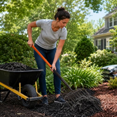 VNIMTI Pitch Fork Heavy Duty, 10-Tine Pitchfork with Fiberglass Handle, 58 Inch Garden Pitch Fork for Hay, Mulch, Compost, Farm and Gardening