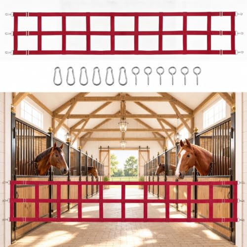Zonon 8' x 20'' Polyester Stall Guards for Horses with Adjustable Straps and Hardware, Red Stall Gate with 6 Nails and 6 Hooks for Stables, Barns, Breeding Farms, Fences to Keep Horse Securely - color: Red, size: 8'