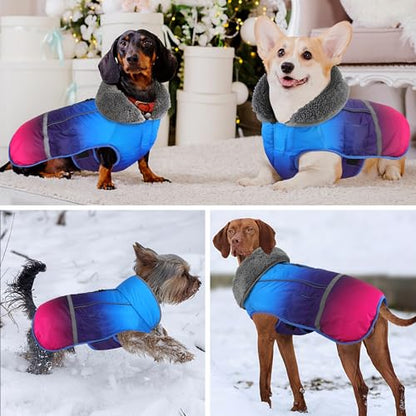 Dogcheer Warm Dog Coat, Waterproof Dog Winter Jacket Christmas Puppy Cold Weather Coats with Buckle, Reflective Adjustable Pet Snow Jacket for Small Medium Large Dogs - Gradient Blue-red, S - color: Gradient Blue-red, size: Small