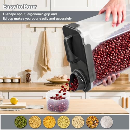 Komzon Rice Storage Containers, 20 LB Rice dispenser with Pouring Spout Large Bin for Flour, Pasta, Grain and Baking, Pet Dog Cat Bird Food Container Grey - color: 20lb grey