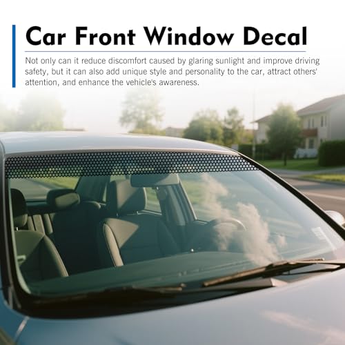 Car Windshield Tint Strip, 7.87" x 59" Mesh Car Windshield Banner Sticker, Anti-Glare Sunproof Exterior Windscreen Protective Film, Cuttable to Fit Most Vehicles (Black #A) - color: Black #a