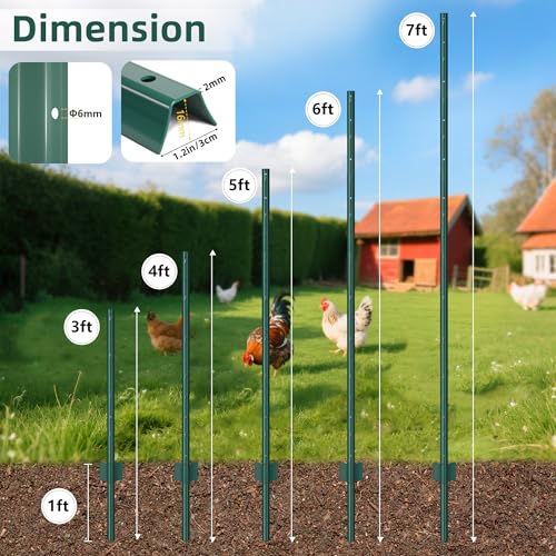 Metal Fence Post 6ft, Heavy Duty Garden Post Pack of 10 Green - color: Green, size: 6FT-10PACK