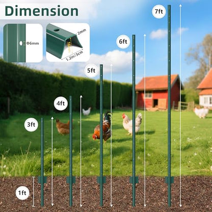 Metal Fence Post 6ft, Heavy Duty Garden Post Pack of 10 Green - color: Green, size: 6FT-10PACK