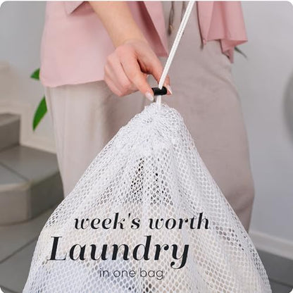 Handy Laundry Mesh XL Laundry Bag 24"x36", Heavy Duty Drawstring, White - color: White