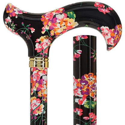 Royal RC Canes Walking Sticks for Men and Women - Stylish Designer Fashionable Adjustable Derby Canes - Lightweight Aluminum Cool Walking Sticks with HD Patterns - color: Black Midnight Floral
