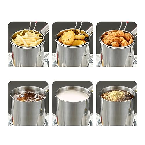 Stainless Steel Deep Fryer Pot Small Deep Fryer Pot Multifunction with Strainer Basket Butter Warmer Pot Milk Pan for Home Restaurant, Burner Rack 1.2L