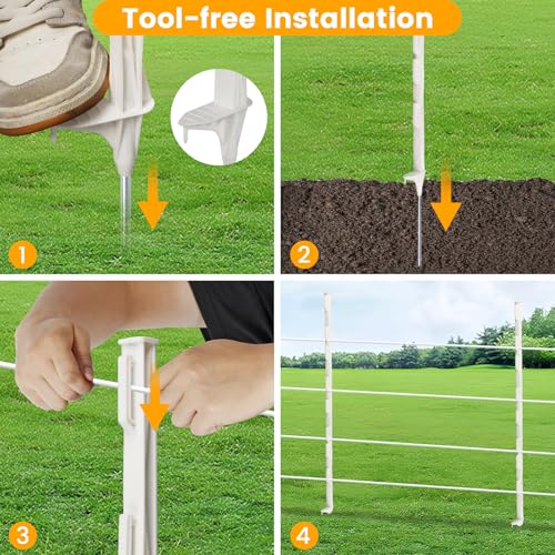 Electric Fence Posts 25 Pack, White 48 Inch Step in Fence Posts - color: White, size: 48 INCH-25 PCS