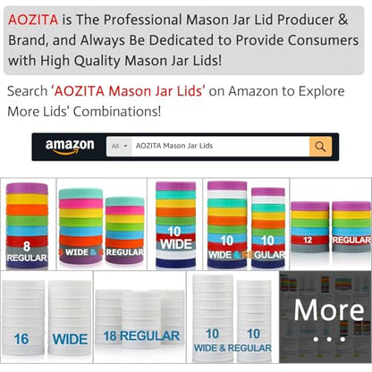 AOZITA [10 Pack] WIDE Mouth Mason Jar Lids for Ball, Kerr and More - White Plastic Storage Caps for Mason/Canning Jars - Leak-Proof, Dishwasher Safe & Food Grade - size: 10 Wide Mouth
