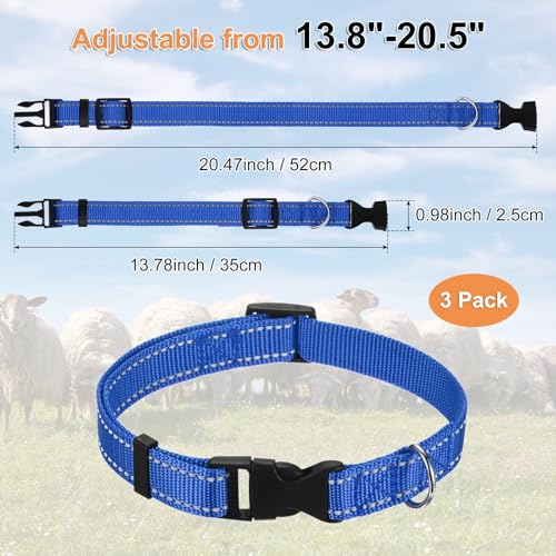 M METERXITY 3-Pack Reflective Goat Collars with Bells, 13.8"-20.5" Polyester Adjustable Pet Collar with Anti-Lost Grazing Copper Bell for Small Farm Animal/Sheep/Cow/Goat [Dark Blue] - color: Dark Blue