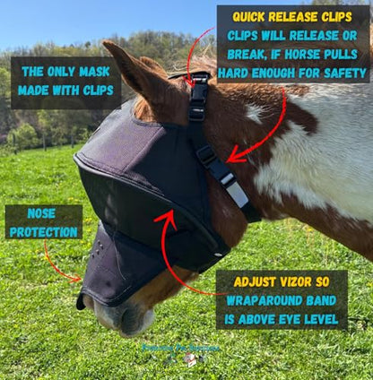 Solar Vizor Horse Fly Mask with Nose (Size COB), Innovative Design - 100% UV Eye Protection for Horses with Uveitis, Photosensitivity, Ulcer, Head Shaking, Protects from Flies, Insects - size: COB