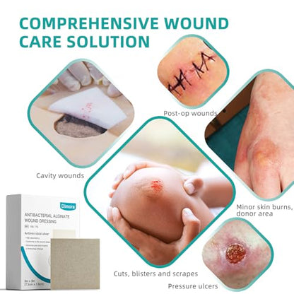 Dimora Upgrade Silver Calcium Alginate Wound Dressing -Silver-Infused Wound Care Non Stick Gauze for Wounds Care, Highly Absorbent Sterile Bandage Pads with Ag, 2'' x 2'' Patches 12 Packs Individual - size: 2'' x 2'', style: Upgrade Ag alginate 12pack(2''