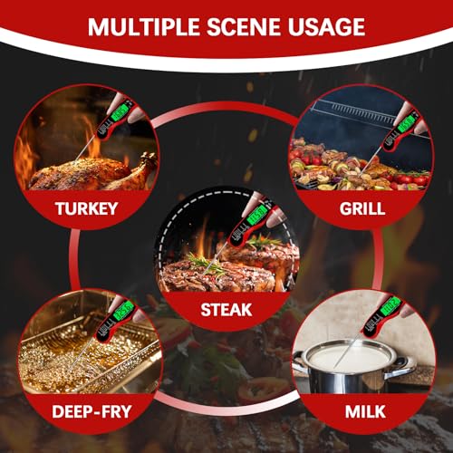 Cooking Thermometer，IP67 Waterproof Meat Thermometer Digital - color: Red