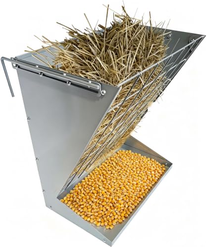 Wall Mounted Hay Rack, 2 in 1 Hay & Grain Livestock Feeder - color: Silver