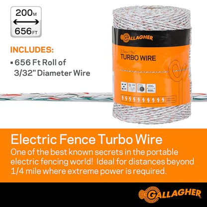 S6 Solar Fence Charger with 3/32" x 656' Turbo Wire | Solar-Powered Energizer with 656 ft High-Conductivity Fence Wire | Ideal for Gardens, Paddocks, and Livestock Containment