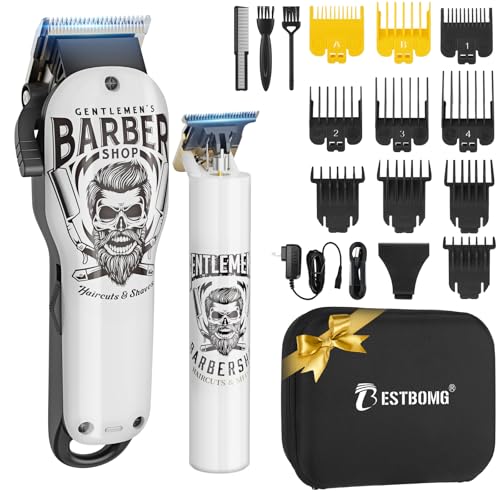 BESTBOMG® Professional Hair Clippers for Men, Clipper & Trimmer Set, White - color: White