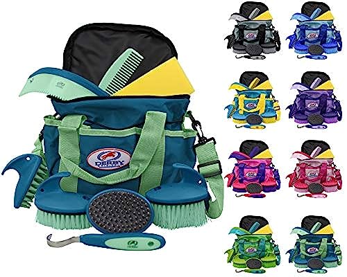 Derby Originals 9Piece Horse Grooming Set with Matching Nylon Carry Bag - Available in 8 Fun Colors, Green & Mint - color: Green/Mint