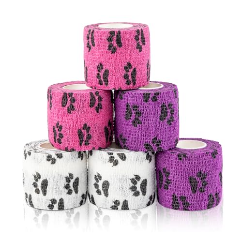 AUPCON Vet Wrap Cohesive Bandages Bulk Self Adhesive Bandage Wrap Self Adherent Wrap Non-Woven for Dogs Pet Animals & Ankle Sprains & Swelling (2 Inch Mix) - color: 2 Inch Mix