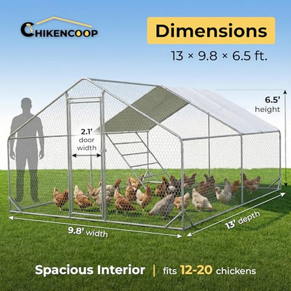 13x9.8x6.5 ft Large Metal Chicken Coop Walk-in Chicken Run with Cover - size: 158.0"L x 118.0"W x 80.0"H