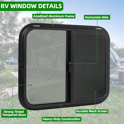 24"W x 20"H RV Windows for Cargo Trailer Camper,Tinted Horizontal Sliding - size: 24"W x 20"H