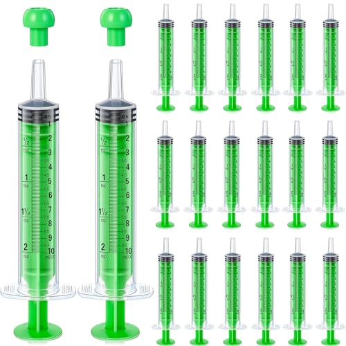 TrelaCo 20 Pack 10ml Oral Syringes with Cap Plastic No Needle, Green | Measuring Dispensing for Liquid Medication, Individually Sealed, Pet Feeding Lab Sample, Clear Graduated Markings,Halloween - size: Green
