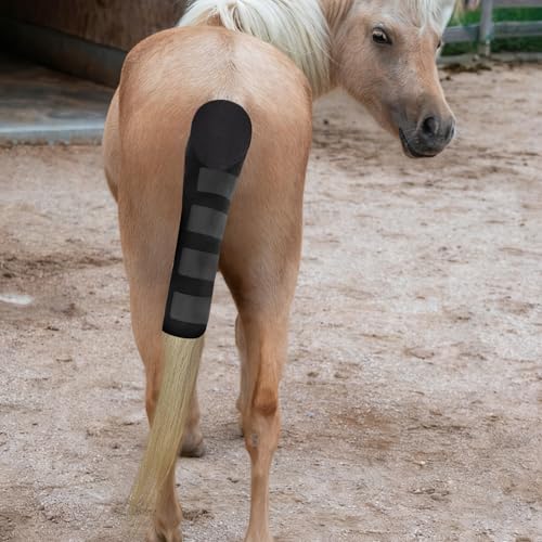 Horse Tail Wrap Protector & 2 Bags with Fringe, Adjustable Non-Slip Tail Guard for Trailers, Stalls, Shows, Black