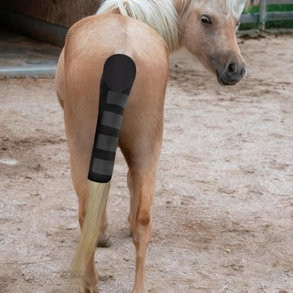 Horse Tail Wrap Protector & 2 Bags with Fringe, Adjustable Non-Slip Tail Guard for Trailers, Stalls, Shows, Black