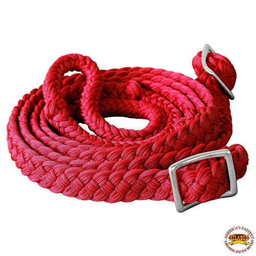 HILASON Braided Poly Barrel Horse Racing Reins Flat Grip Knots 1" X 8Ft | Rein Gifts - color: Red