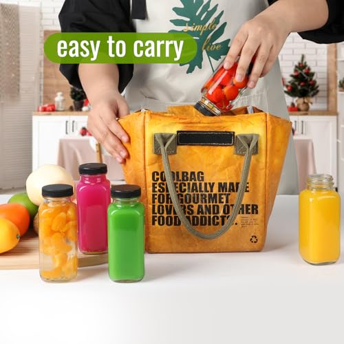 Glass Juice Bottles with Lids 8 oz - 6 Pack Reusable Drink Jars Containers with Labels and Brush for Juicing, Water, Milk, Kombucha, Smoothies - size: 8 oz