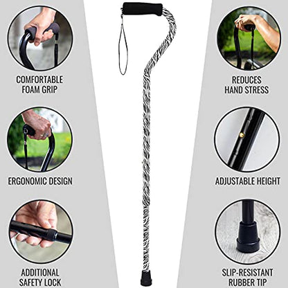 DMI Adjustable Designer Cane with Offset Handle - color: Zebra, size: 1 Count (Pack of 2)