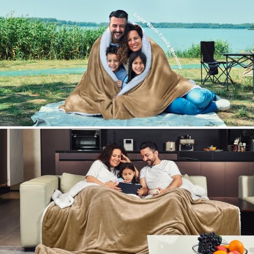 KAWAHOME Sherpa Fleece King Size Blanket for Bed, Extra Warm Heavy Thick - color: Camel, size: King ( 108" X 90" )