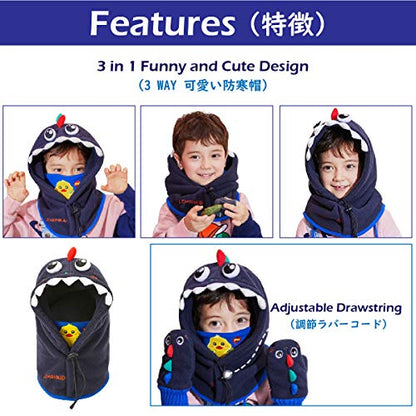 TRIWONDER Kids Winter Hats Balaclava Ski Mask for Boys Girls Toddlers Windproof Adjustable Cold Weather Face Mask Neck Warmer - color: Small Animal - Blue Shark
