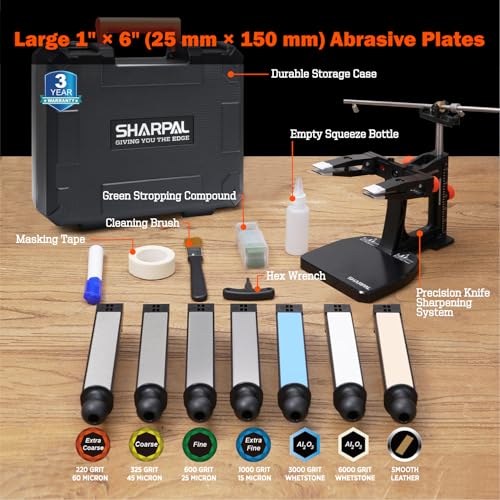 SHARPAL 202H Precision Knife Sharpening System, Adjustable Angle 10–35° | Knife Sharpener Kit, 7 Abrasive Plates (Diamond 220/325/600/1000, Whetstone 3000/6000, Leather Strop) and Giftable Carry Case