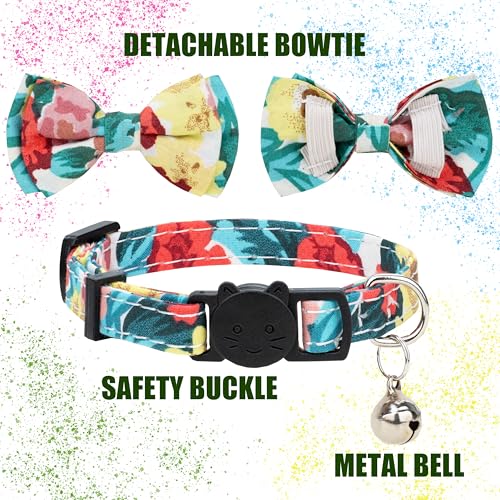 Collar for Cat Pet Breakaway with Bell Bowtie Detachable Bow Adjustable Safety Kitten Puppy Girl Boy 2pcs Yellow & Purple Oil Painting - color: Oil Painting-Yellow & Purple