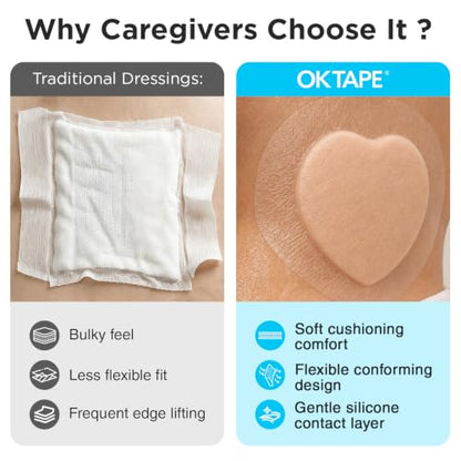 OK TAPE Sacral Silicone Foam Dressing with Border, 7.2 x 6.8 Inch, 10 Pack | Bed Sores on Buttocks, Pressure Sore Prevention, Gentle Adhesive, Water-Resistant - size: Sacral 7.2" x 6.8" – 10 Count