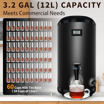 Insulated Beverage Dispenser with Heating Drink Dispenser, Electric Heating Beverage Dispenser-75 Cup Hot&Cold water Urn, Hot Drink Beverage-Stainless Steel Hot Drink Dispenser 12 L/3.2 Gallon
