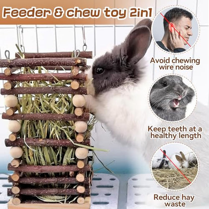 Hanging Apple Wood Rabbit Hay Feeder for Chinchilla Bunny Hamster Gerbil