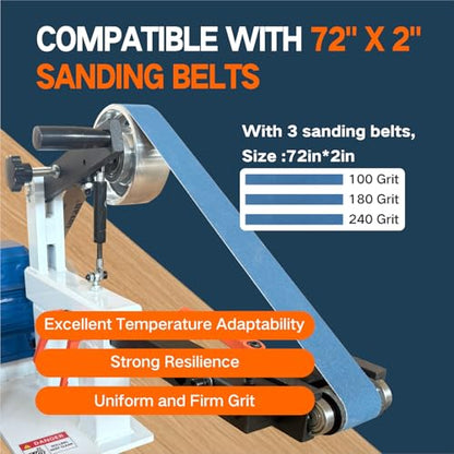 Belt Grinder Sander with VFD，2x72-inch 1500W 2HP Variable Speed Control Belt Sander with 3 Sets Grinding Tools and 3 Zirconia corundum Sanding Belts for Metalworking, Knife Making