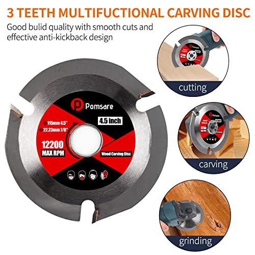 Pomsare Tungsten Carbide Angle Grinder Wood Carving Disc Grinding Wheel, Wood Sanding Cutting Wheel Shaping Discs, Wood Shaper for Angle Grinder 4 1/2 inch with 5/8 & 7/8 Arbor