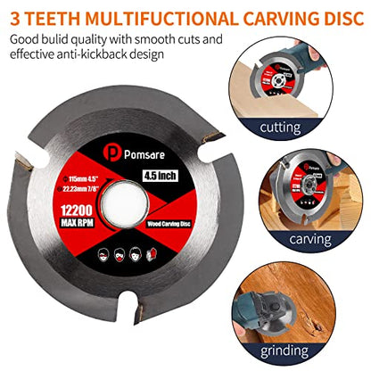 Pomsare Tungsten Carbide Angle Grinder Wood Carving Disc Grinding Wheel, Wood Sanding Cutting Wheel Shaping Discs, Wood Shaper for Angle Grinder 4 1/2 inch with 5/8 & 7/8 Arbor