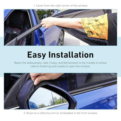 4 PCS Car Side Window Shades, Sun Blocking Dustproof Shield for Baby Kids, High-Density Mesh Privacy Protection Curtain, Foldable Cover for Front & Rear Windows (Black)