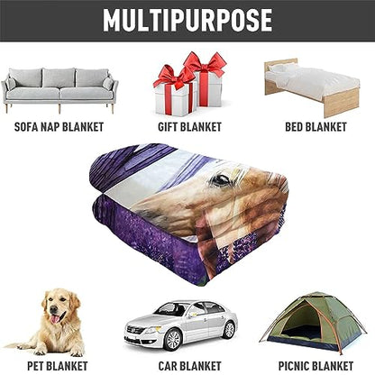 HommomH 50"x60" Palomino Horse Blanket with Purple Lavender, Super Soft Fleece Throw Blankets for Girls Women - size: 50" x 60"
