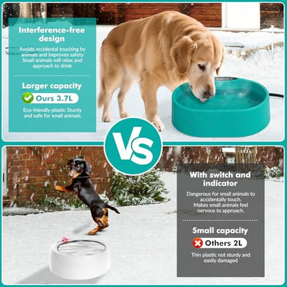 3.7L Heated Water Bowl for Dog & Cat, Outdoor Heated Dog Bowl, Large Waterproof Heated Warming Pet Bowl for Outside, Anti-Freeze Heated Pet Water Dish for Rabbit, Chicken, Duck, Squirrel (35 Watts)