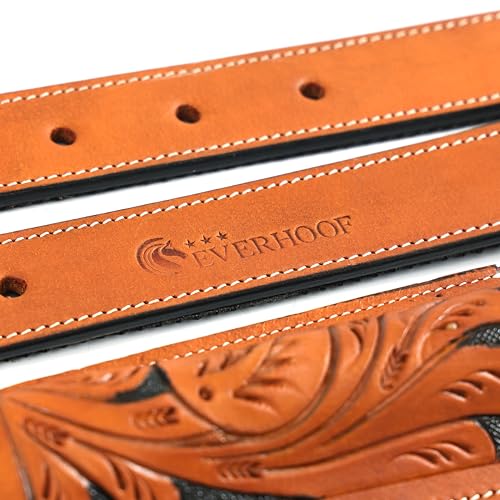 Western Genuine Leather Girth Adjustable Horse Girth Rear Back Cinch Girth with Metal Buckles for Horse Riding (Tan and Black)